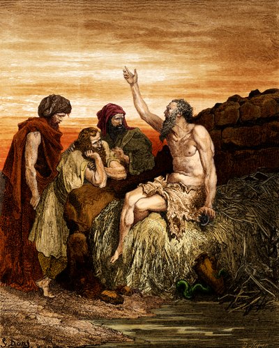 Job and His Friends, engraving by Doré - Bible by Gustave Dore